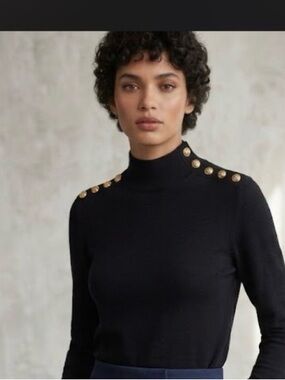 New Ann Taylor Shoulder Button Turtleneck Sweater black sz XS